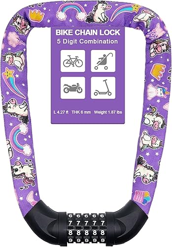 Miniatura 19 de NDakter Cerradura de cadena para bicicleta, combinación de 5 dígitos, resistente, antirrobo, cerradura de bicicleta de seguridad de Azul,Negro