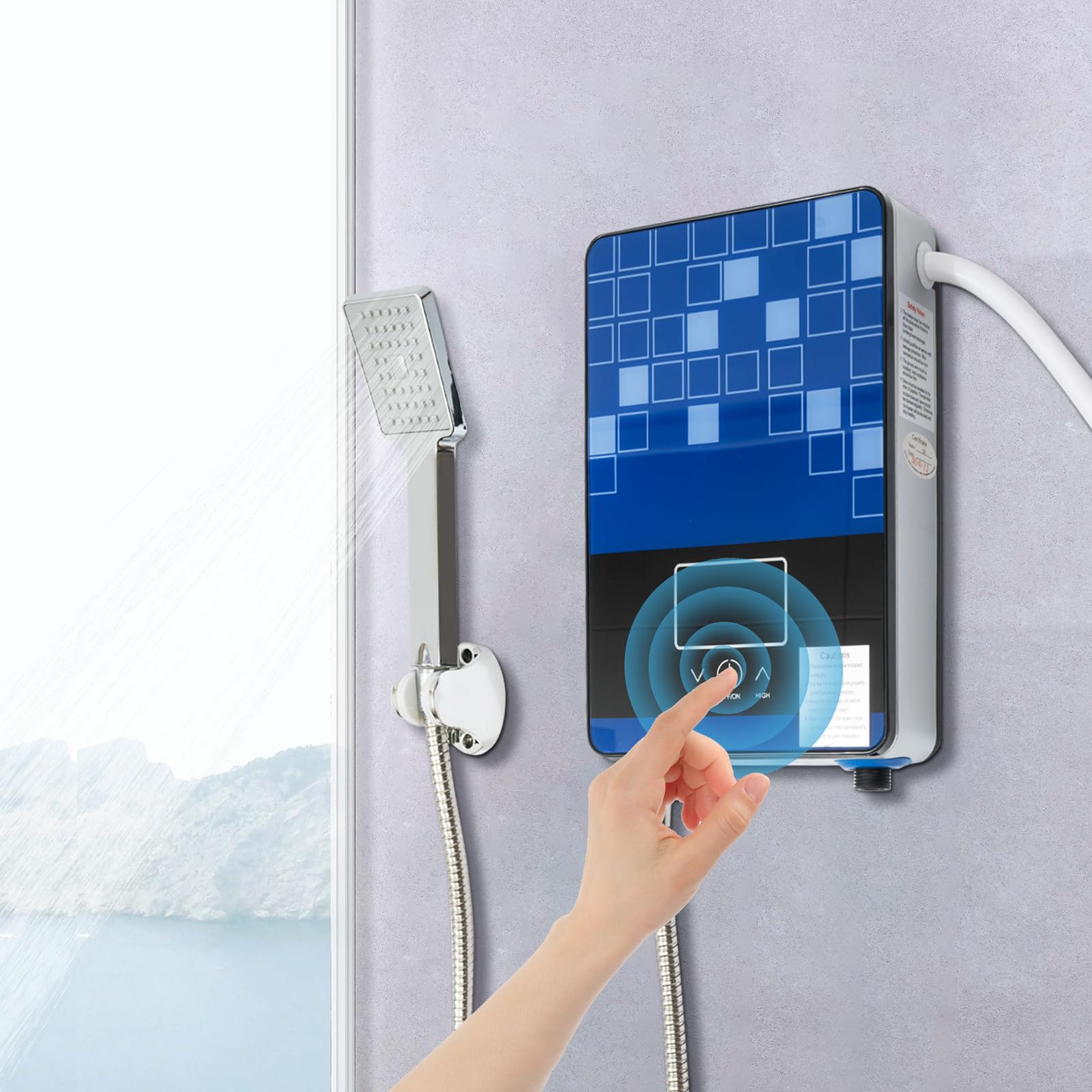 6500W Elektrisch Durchlauferhitzer, 220V Elektrisch Tankless Durchlauferhitzer Warmwasser Dusche mit LCD-Digitalanzeige konstanter Temperaturregelung und Übertemperaturschutz (Blau)