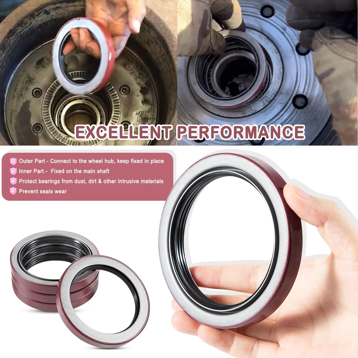 4 Pack Trailer Hub Wheel Unitized Oil Seal Fits For Dexter 9K-10K GD Axles ID 2.875'' x OD 3.880'', Grease Seals Replacement Kit 010-051-00, 370150BGO