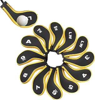 cabeça para tacos golfe,Zipper Golf Club Head Covers para Woods - Conjunto capas universais para ferro golfe com estampa número/letra 12 peças Capa para cabeça taco Lafan