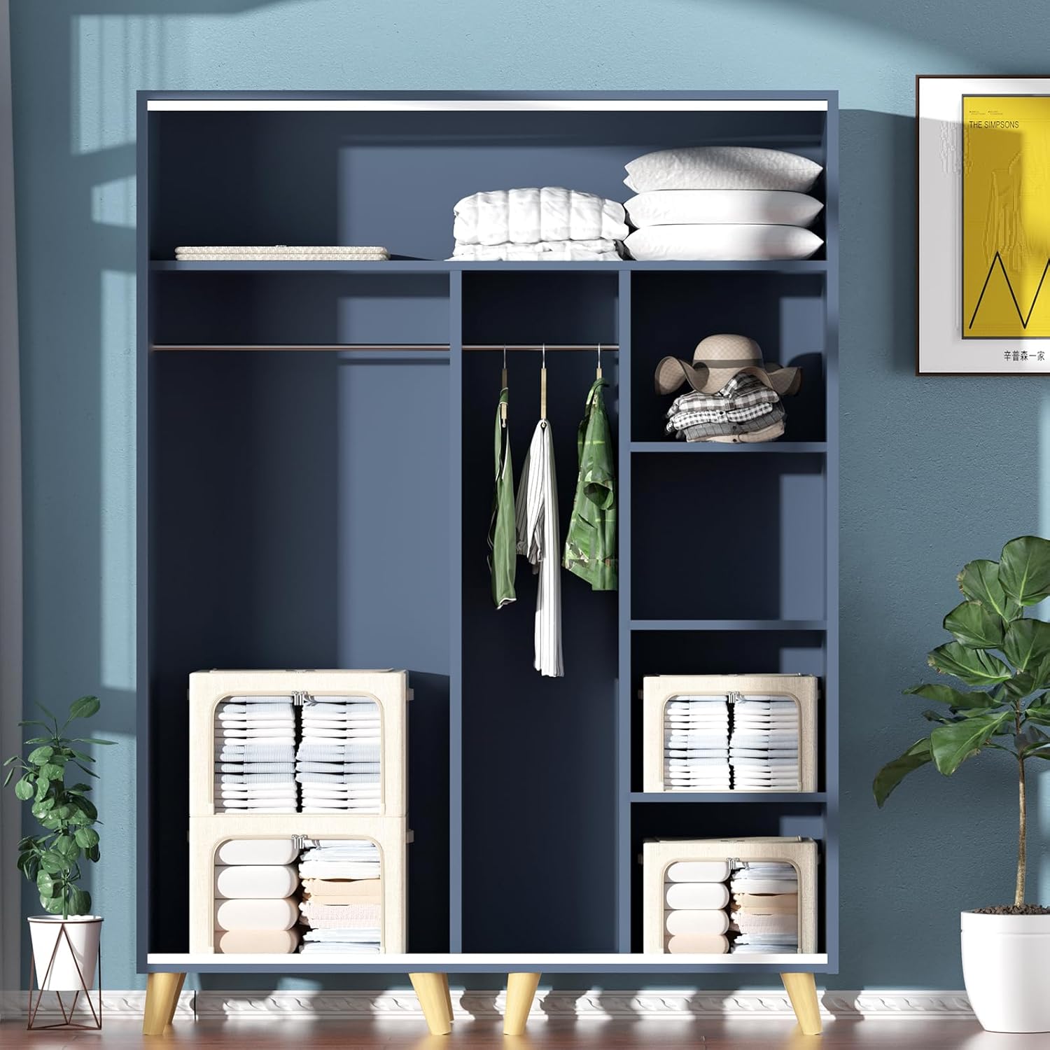 3Pack Foldable Storage Bins - Frame Storage Box Linen Fabric Stackable Clothes Container Organizer with Clear Window & Carry Handles Large Capacity (Medium-36L, Beige)