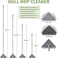 Vista 2 de Trapeador de pared de mango largo de 85 pulgadas, limpiador de pared, poste de extensión de 39 a 85 pulgadas, zócalo giratorio de 360°, herramienta