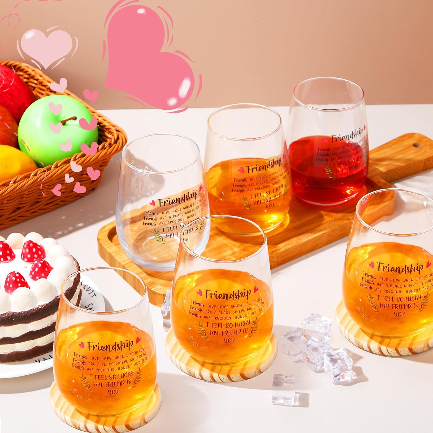 Uiifan 6 Pack 15 oz Friend Wine Glasses Friend Galentines Gifts for Women Birthday Gifts for BFF Day Honeymoon Holiday Christmas(Friendship) - Image 6