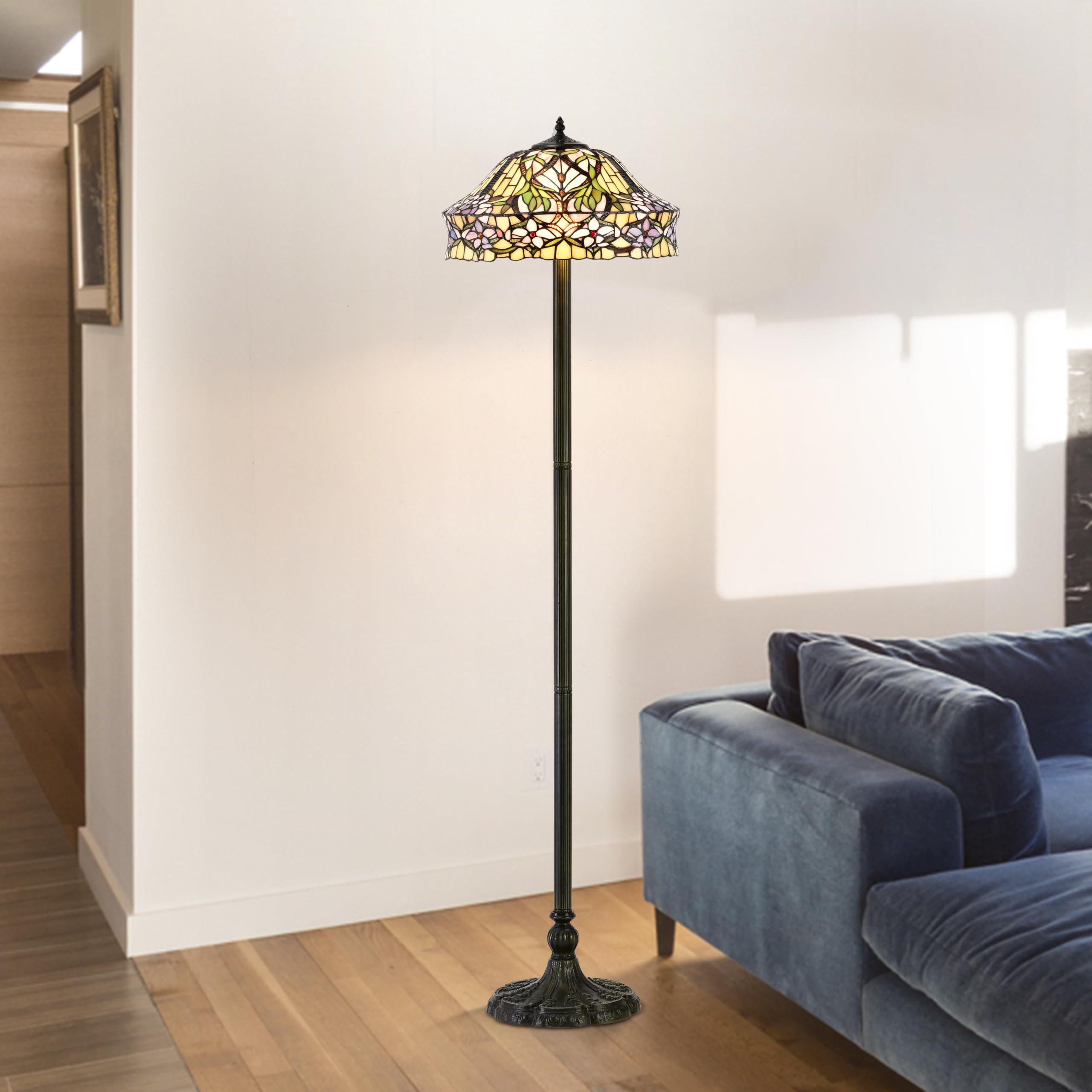 BELOFAY Tiffany Floor Lamps, Stained Glass Handmade Tiffany Lights Floor Lamps for Bedrooms, Living Room and Lounge (16-Inches, Secret Gardens Tiffany)