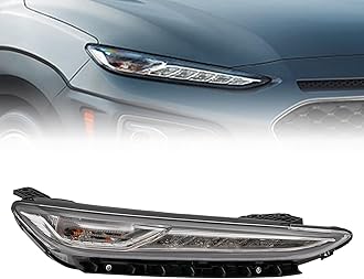 LED DRL Headlight Lamps for 2018 2019 2020 2021 Hyundai Kona, Black Housing Headlamps Direct Replacement (Right Passenger Side)