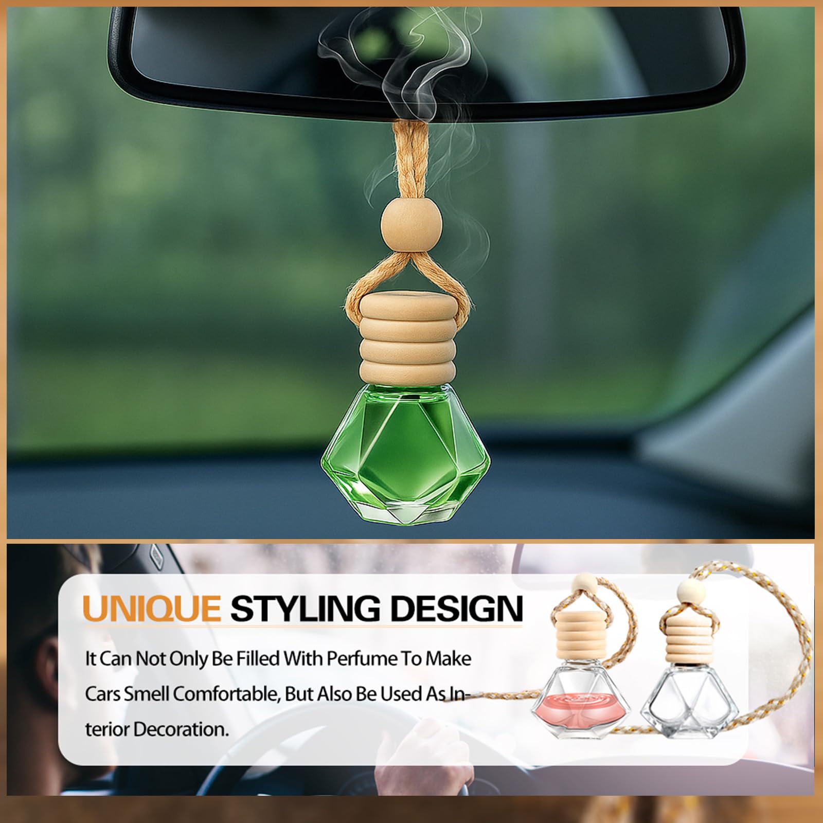 50 difusores de ambientador de coche colgantes de 8 ml, botellas difusoras de vidrio transparente vacías a granel para perfume de fragancia de aceite esencial, vial de vidrio colgante recargable con