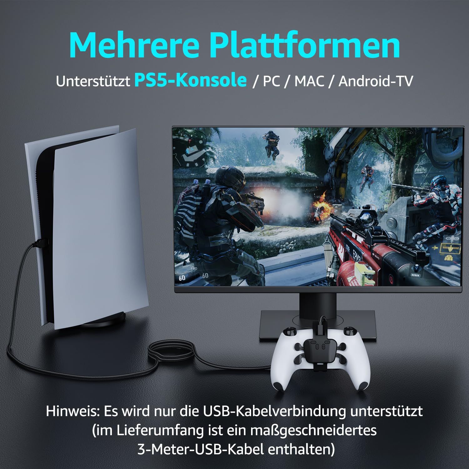 IWGAME Paddles-Zubehör für PS-5 Controller, 4 programmierbare Rückseitentasten mit Remap/Combo/Turbo/Tastenvertauschungsfunktion, Verkabelt Plug & Play, Kompatibel mit PS-5/PC/Mac(2,2 m USB-Kabel)