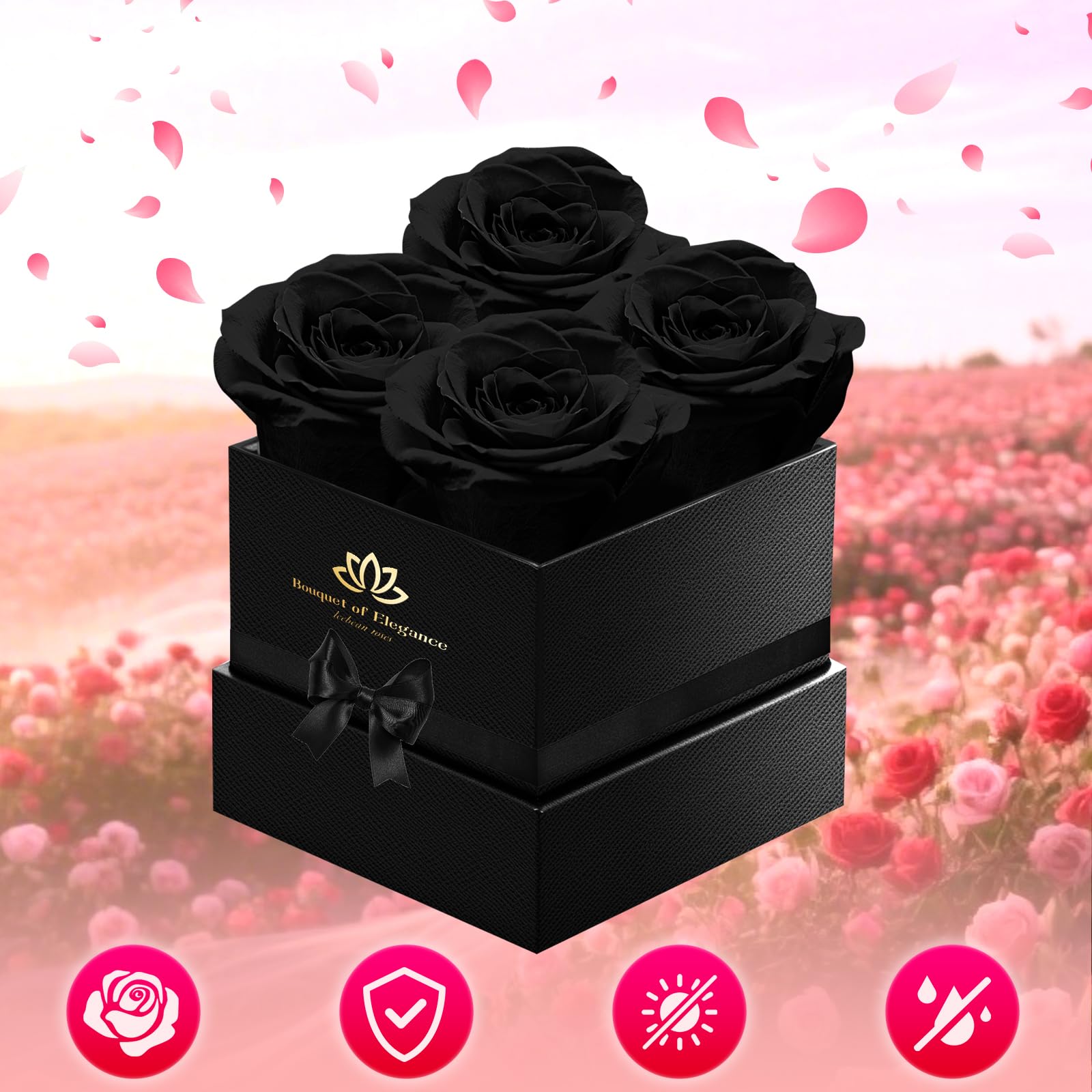 Black Forever Roses - Regalo de lujo para mujeres/hombres, ramo de flores frescas para novia, esposa, mamá, aniversario, día de San Valentín, boda, graduación, Navidad, cumpleaños, regalos únicos para