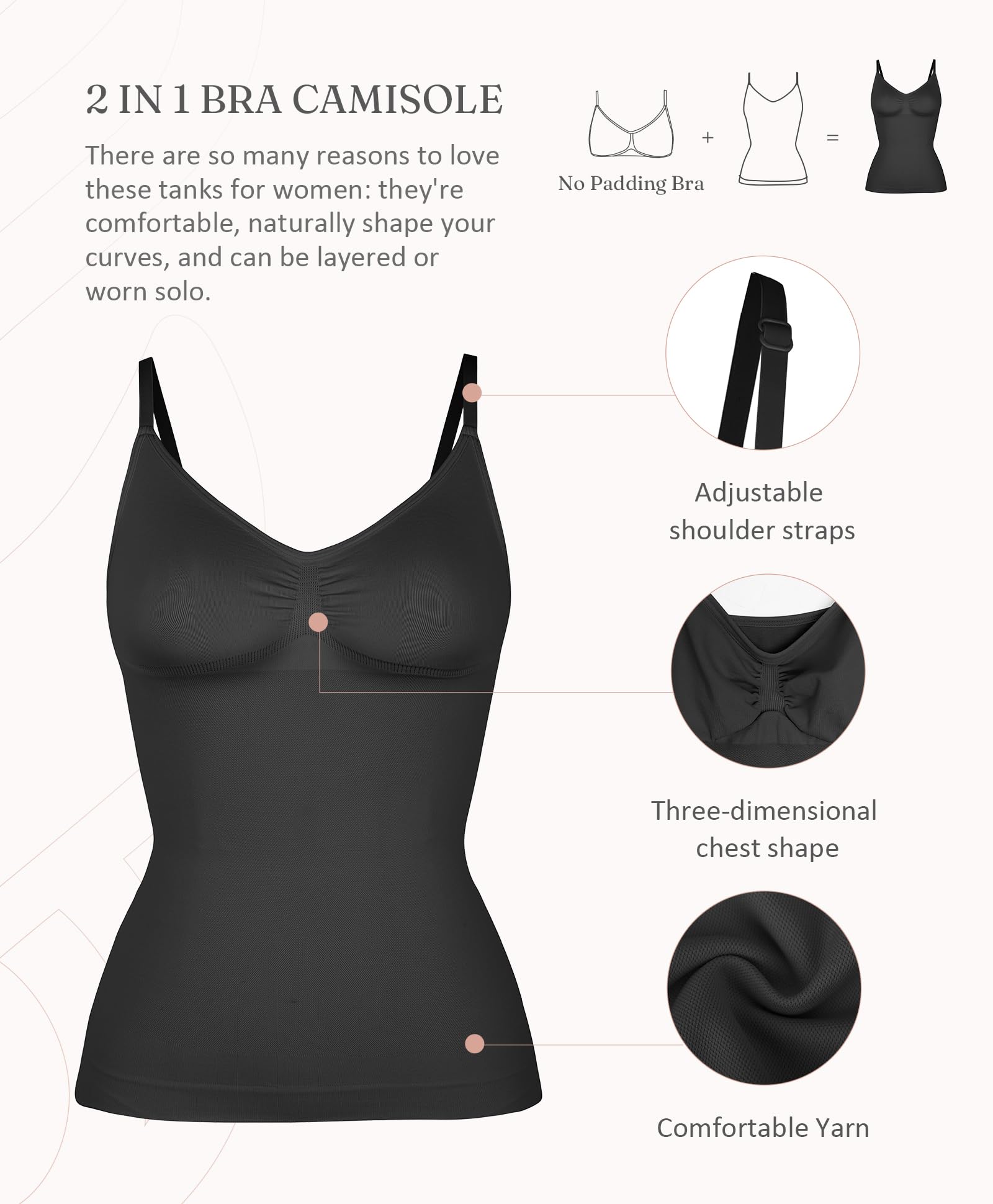 FeelinGirl Chaleco de compresión sin costuras para mujer | Camisa ligera y cómoda para todo el día con control de abdomen con correas ajustables, suaviza tus curvas