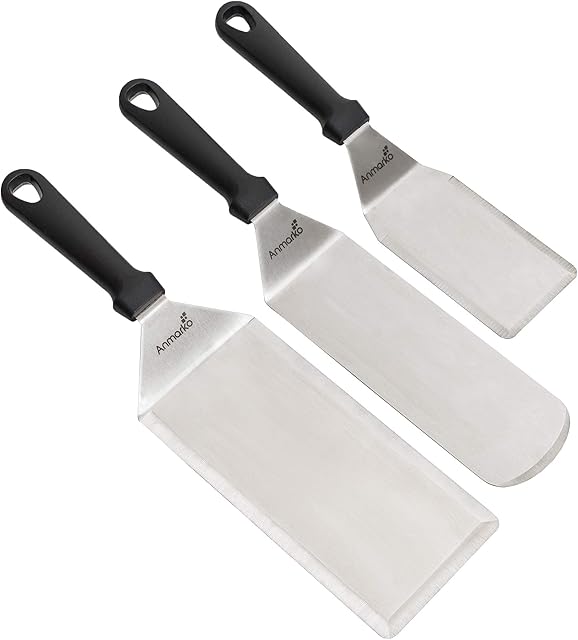 Stainless Steel Metal Spatula Set - Griddle Scraper Flat Spatula Pancake Flipper Hamburger Turner - Metal Utensil great for BBQ Grill Flat Top Cast Iron Griddle Accessories - Commercial Grade