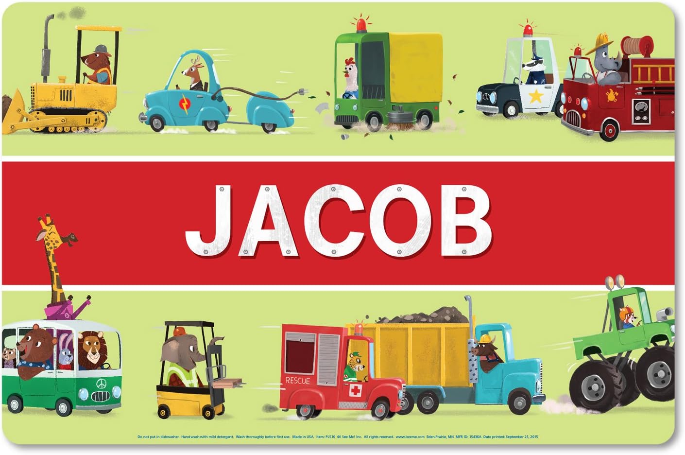 Cars Placemat for Kids, Washable Plastic Placemat with 2