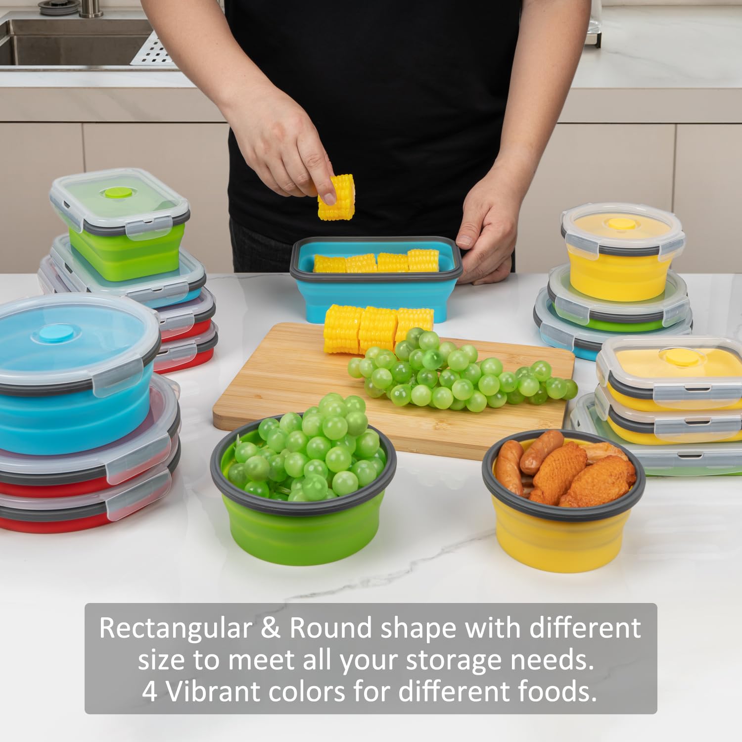 Sacchetti per alimenti in silicone, riutilizzabili, con chiusura a cerniera, adatti per congelatore, microonde, forno e lavastoviglie, design autoportante