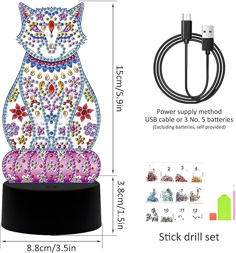 Miniatura 4 de HOTBEST Kit de luz nocturna de pintura de diamante para bricolaje, lámpara de pintura de diamante 3D, luz nocturna LED creativa, 7 colores de