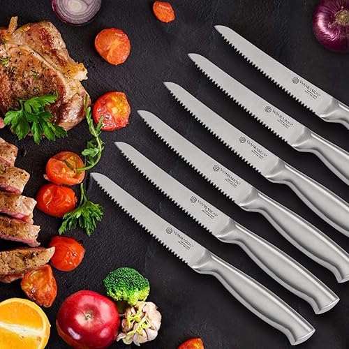 Miniatura 7 de Wanbasion Juego de 14 cuchillos de cocina con afilador, juego de cuchillos de cocina afilados con bloque, juego de cuchillos de acero inoxidable con