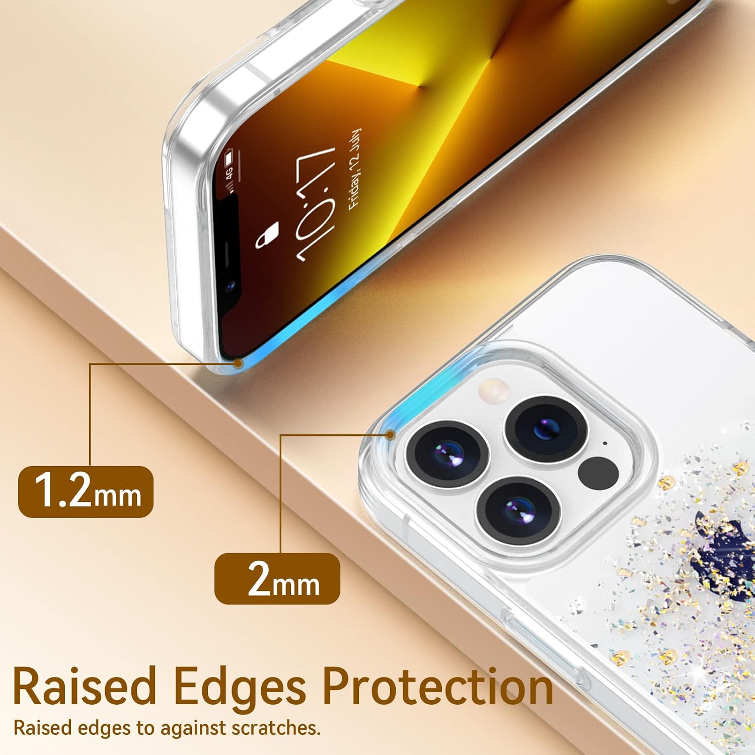 Caka Glitter Case Compatible with iPhone 13 Pro Max, iPhone 13 Pro Max Sparkle Bling Shiny for Women Girls Shockproof Support Wireless Charging Phone Case for iPhone 13 Pro Max 6.7 inch (Clear Gold)