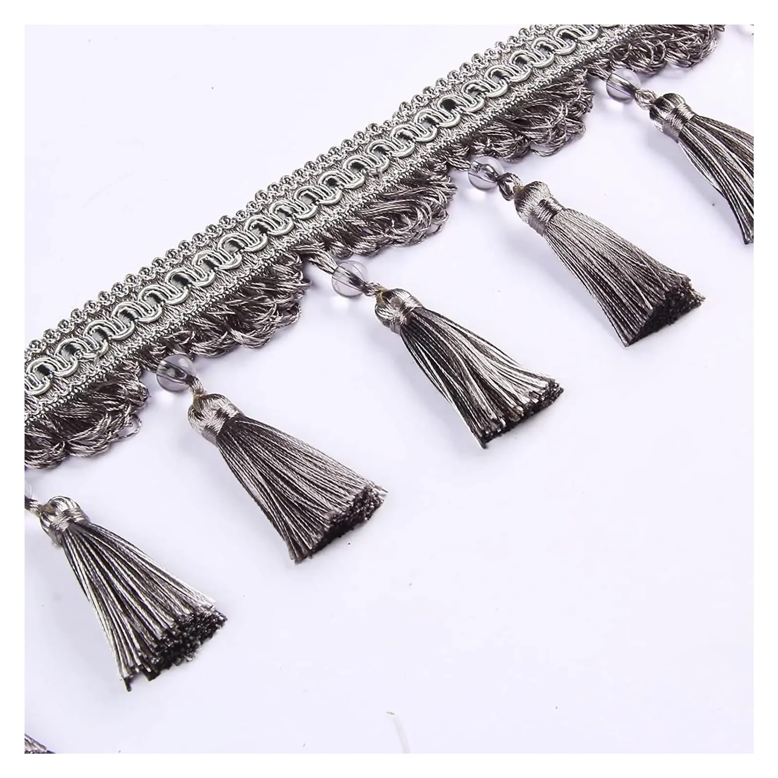 Lot de 6 m de rideau à franges en dentelle - 9 cm de large - Couleur café et doré - Décoration de vêtements - DIY - Couture - Tissu - Perles - Pompons en dentelle