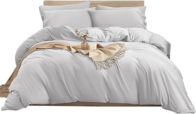 Imperial Rooms King Size Duvet Cover Sets  Brushed Microfiber 3 PCs Plain Silver Bedding Set with Pillow Cases  Button Closure Ultra Soft Quilt Bed Cover (230 x 200 Cm)