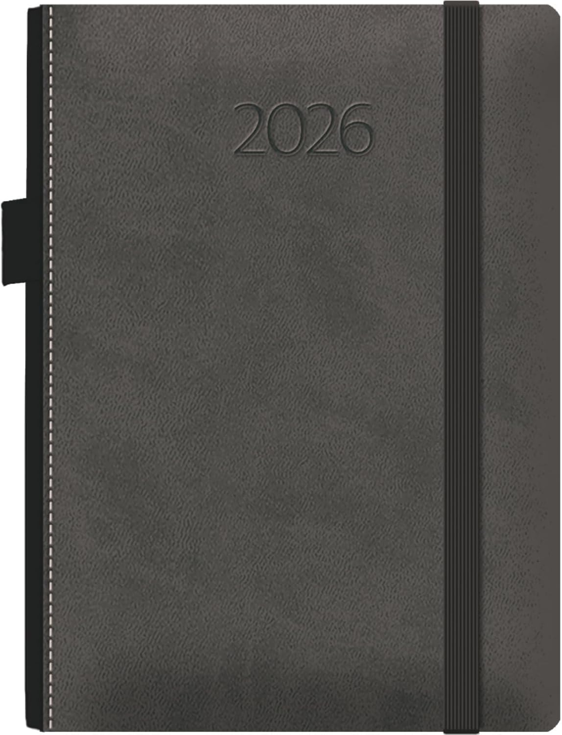 Dohe - 2026 Calendar - Day to a Page A5 (15 x 21 cm) Hard Cover Faux Leather Cover Rubber Closure Side Pen Holder Bookmark Year Planner in Spanish Melbourne Grey