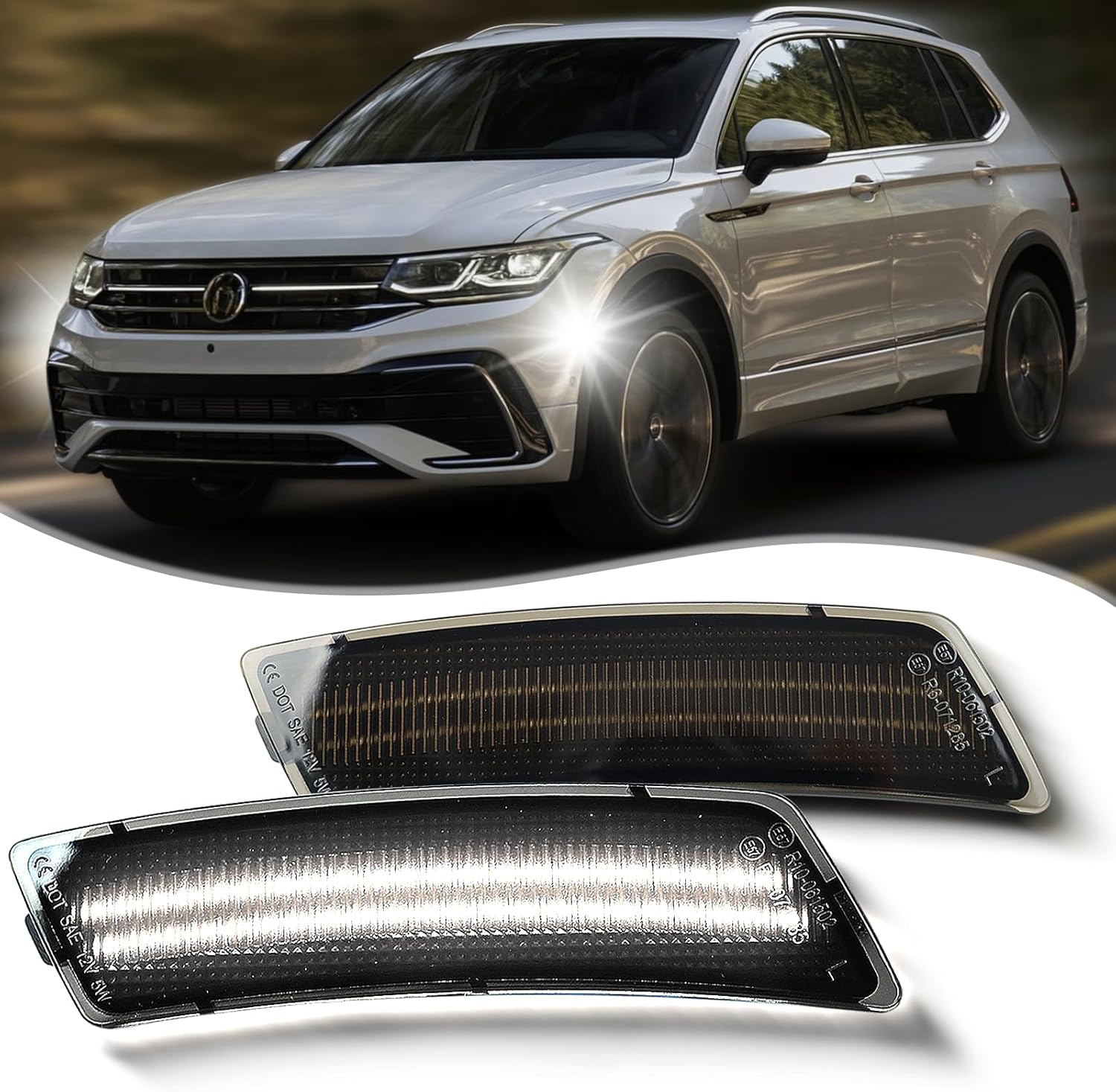LED Front Fender LED Side Marker Lights Kit for Volkswagen Tiguan 2018-2024 / for Volkswagen Beetle 2012-2019,OEM 5C5945072A / 5C5945071A, Smoked Lens Side Bumper Marker Lamps,2pcs