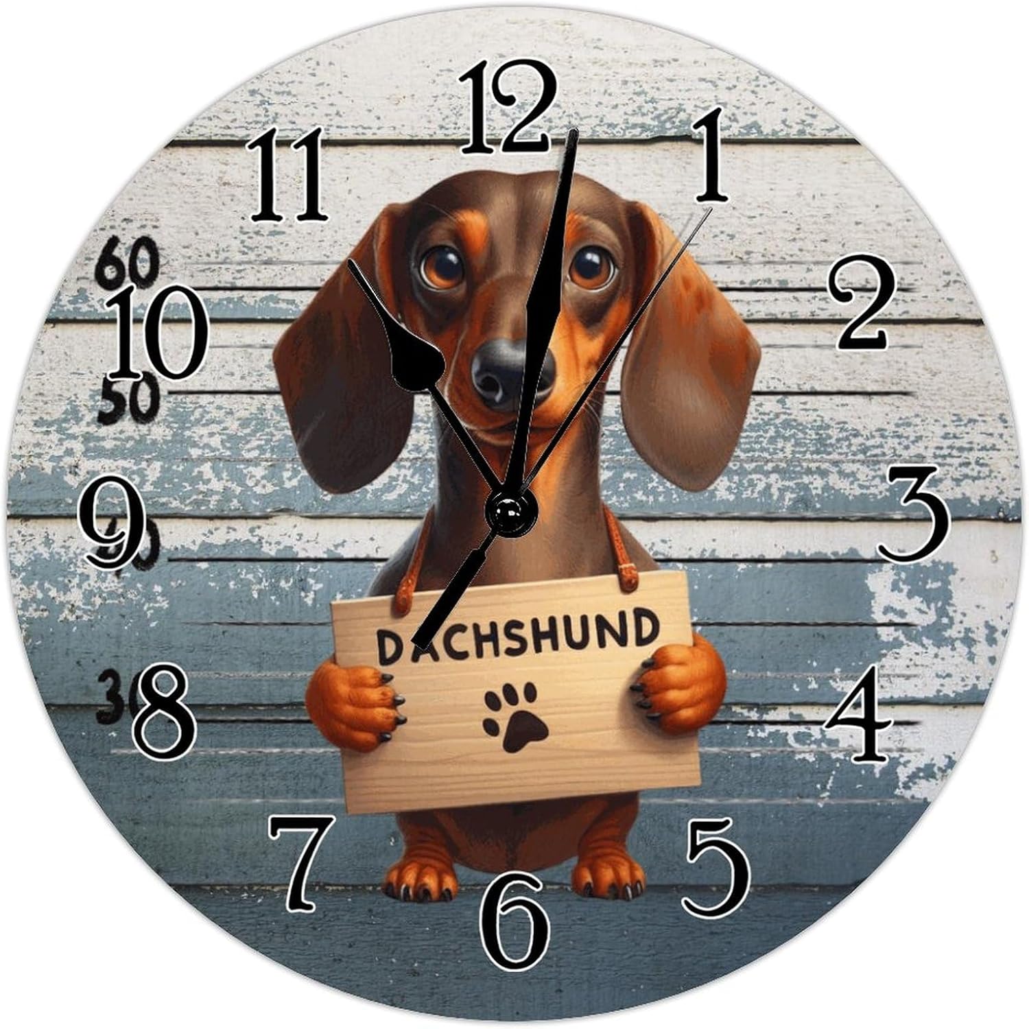 Dachshund Funny Prisoner Dog Clocks Dachshund Dog Police Lineup Home Decorative Clocks Battery Operated Round Wood Clock Pet Memorial Decorative Wall Clock for Bathroom Bedroom 15x15in