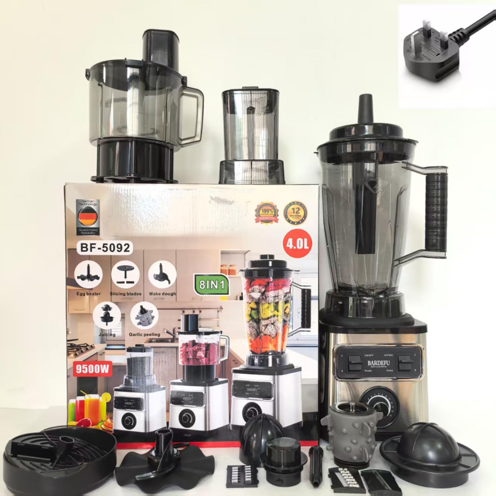 8 en 1 máquinas exprimidoras de Prensa fría, licuadora 3l, Fabricante de Batidos de 800W y Molinillo de café, Taza de Gran Capacidad, Cicatriz de 2 litros, Cuchillas de Acero Inoxidable extraíbles
