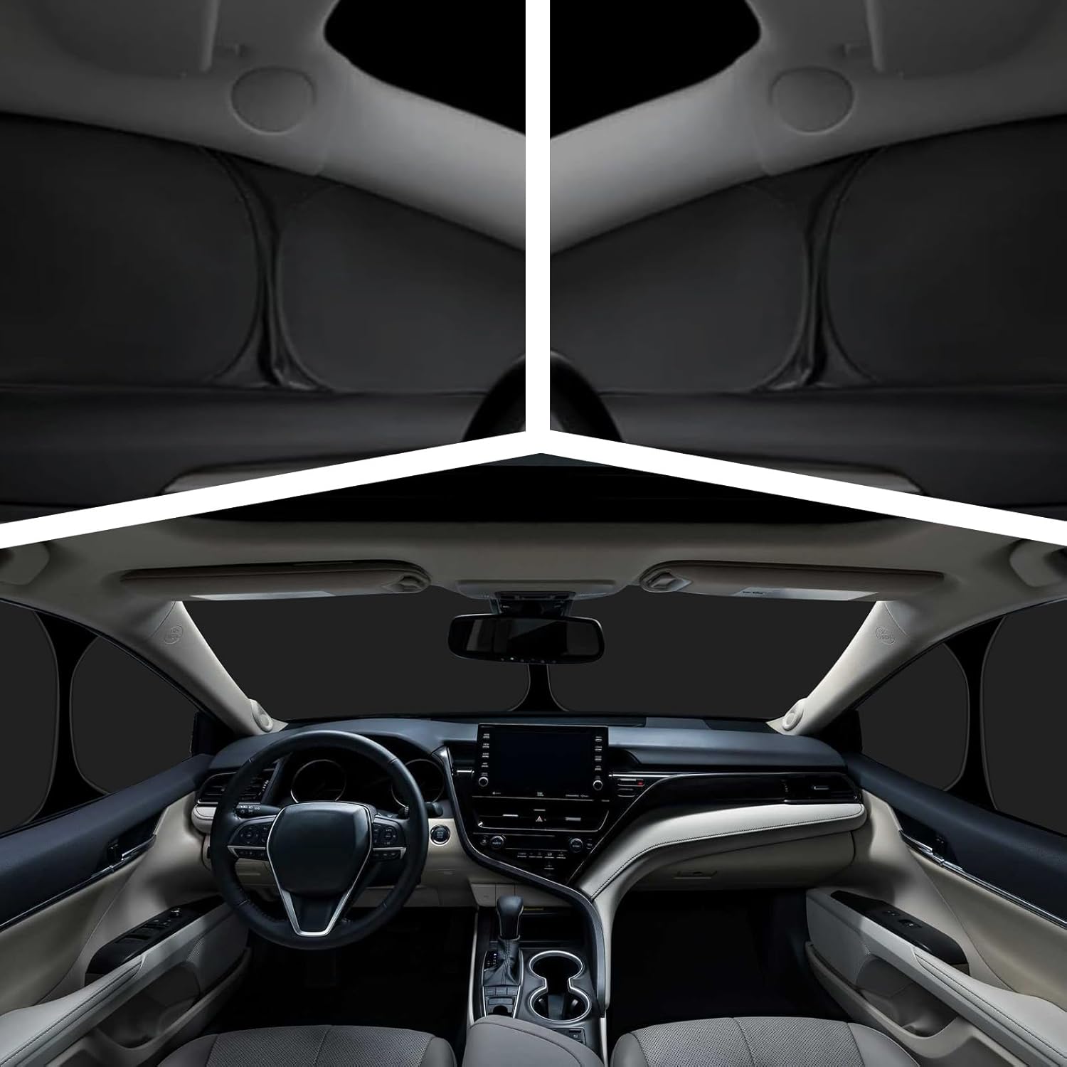 Windshield Sun Shade Customized for GMC Savana/Chevrolet Express Cargo Van 1996-2025, 3PCS Foldable Car Windshield Cover Sun Protector for Front and Side Windows Reflect UV Privacy Protection