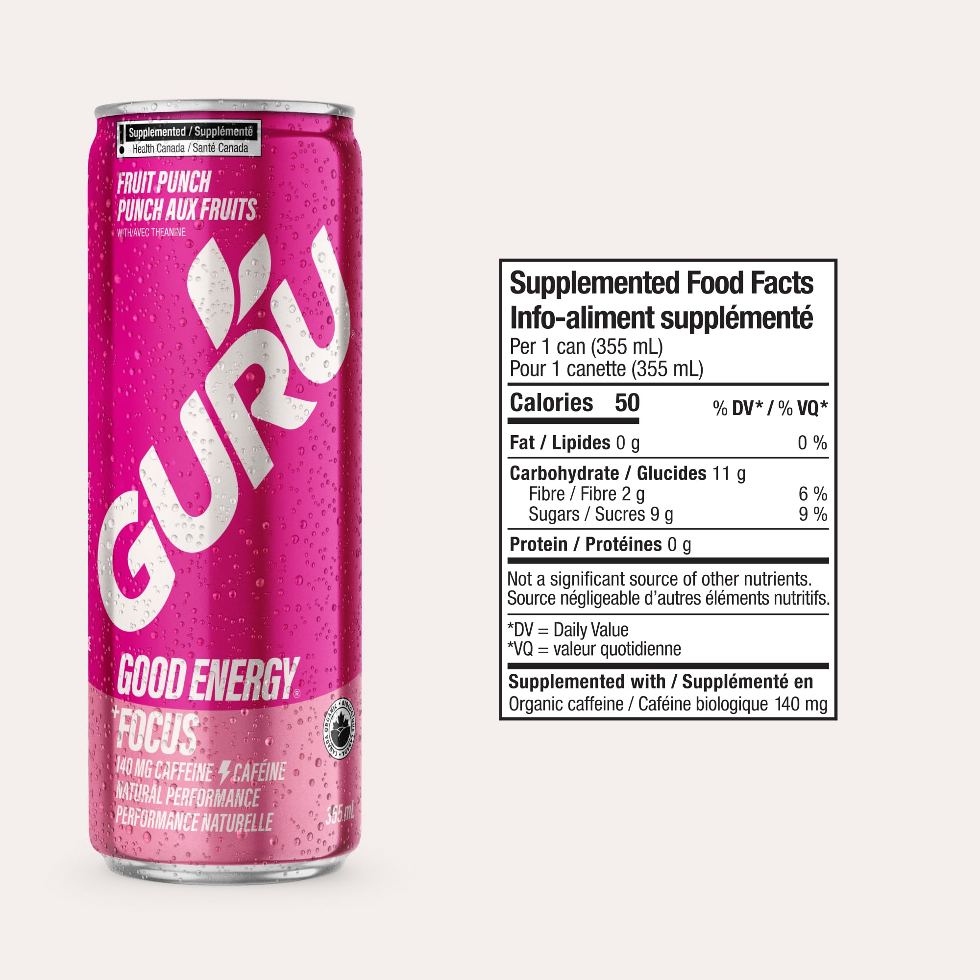 GURU Fruit Punch Organic Energy Drink - Clean, Natural Caffeine