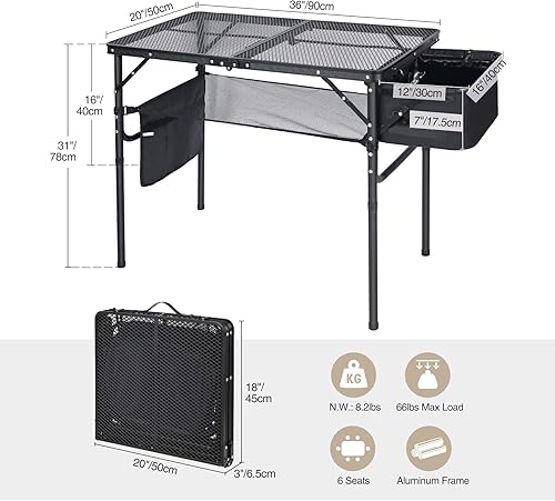 Miniatura 67 de REDCAMP Mesa plegable de 36 x 24 pulgadas para exteriores, mesa de parrilla ligera y portátil de aluminio de metal para exteriores con patas de Negro