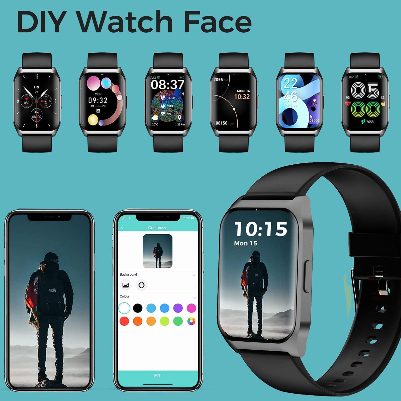 4.3 cm dotykowy smartwatch dla mężczyzn i kobiet. Wodoodporny monitor fitness IP67 z pulsometrem i monitorem snu, z 24 trybami ćwiczeń, krokomierzem kalorii, smartwatchami do iPhone'a i