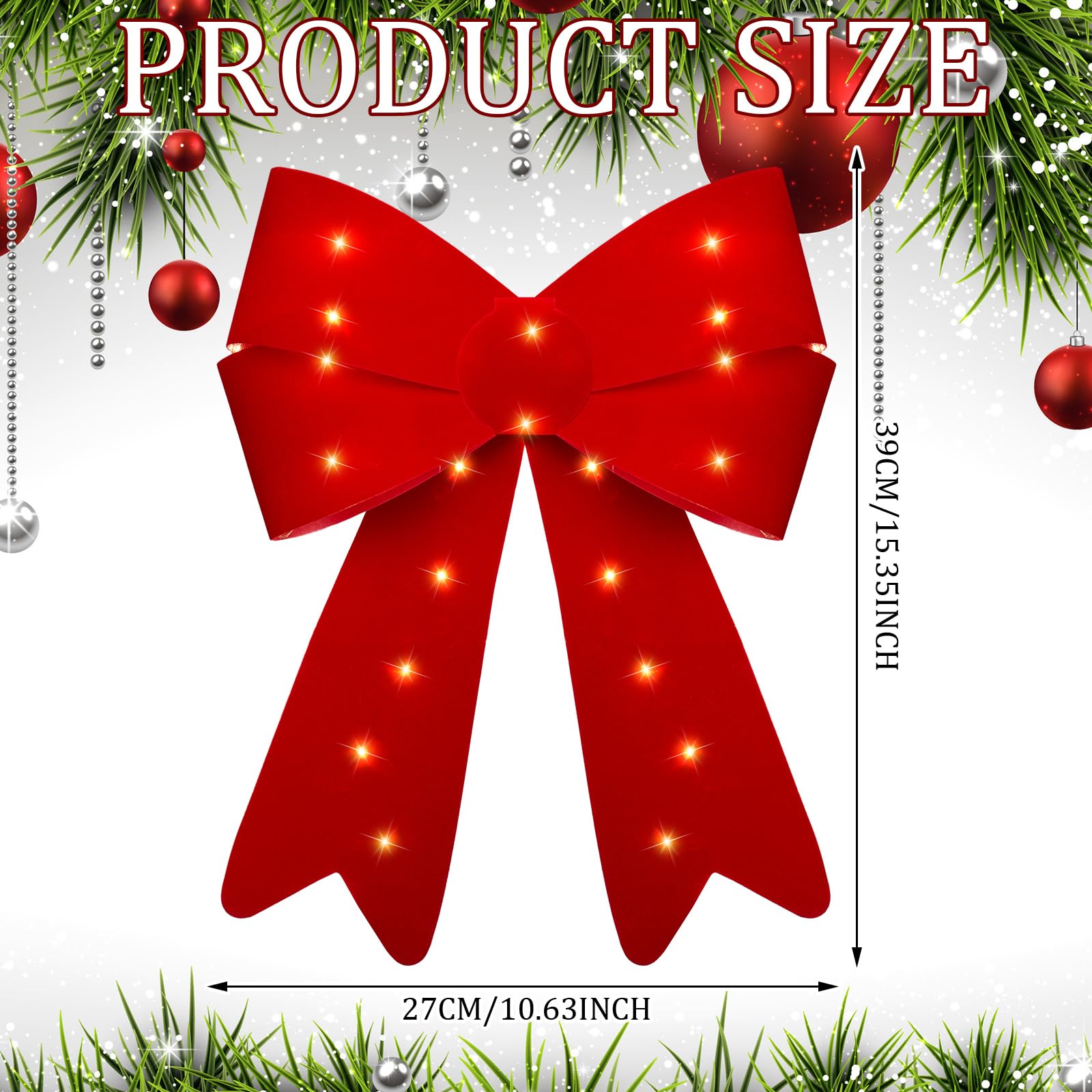 Zeyune 6 Pcs 10.63 x 15.35'' Velvet Red Christmas Bows with LED Lights Waterproof Christmas PVC Bow Large Plastic Lighted Bows for Christmas Tree Toppers Decor Wreath for Xmas Indoor Outdoor Decor