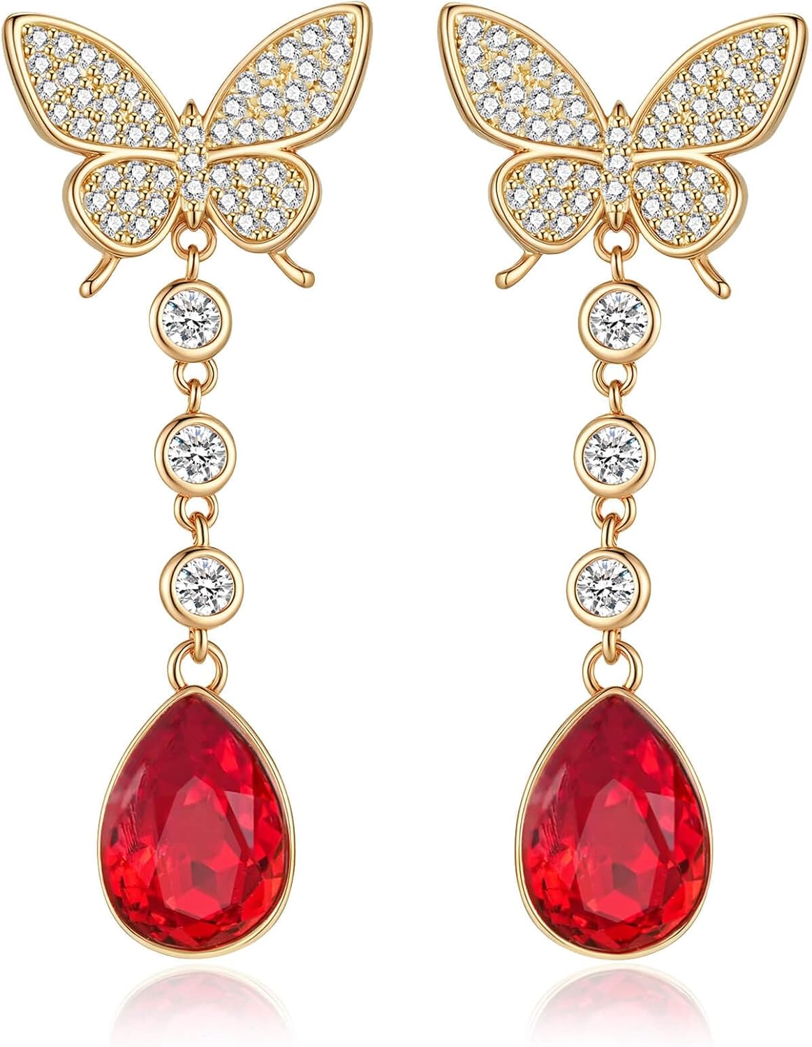 EVEVIC Austrian Crystal Teardrop Butterfly Dangle Stud Earrings for Women 14K Gold Plated Drop Earring Hypoallergenic Jewelry Gifts
