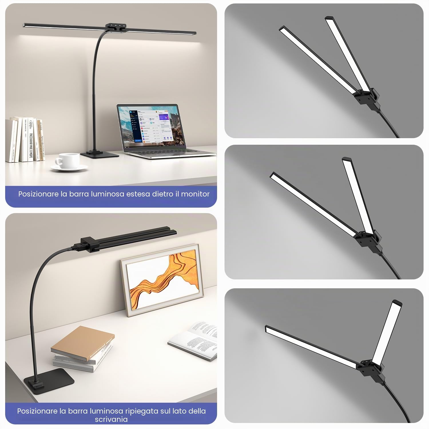 EppieBasic Lampada da Scrivania LED con Base, Altezza Regolabile, Telecomando, Nero
