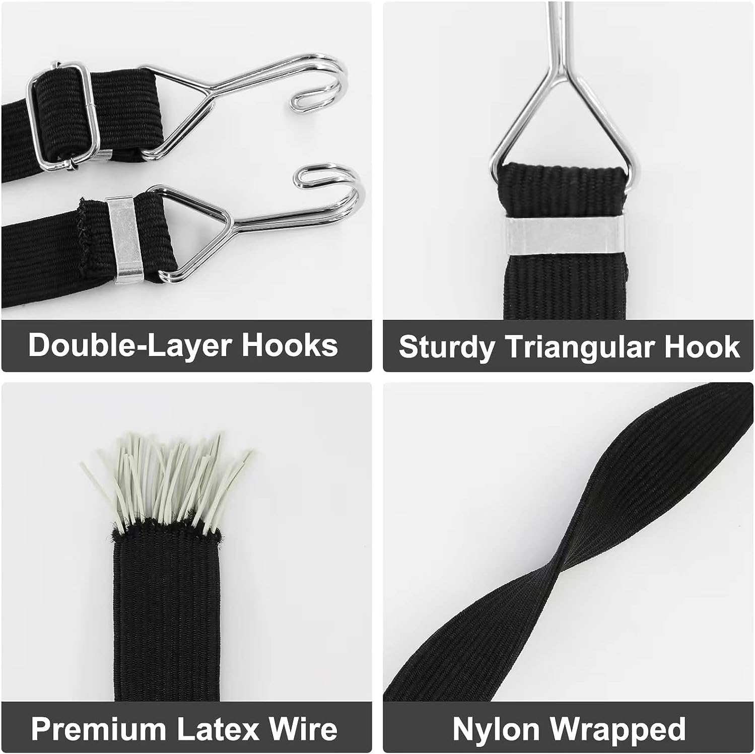 2Pack Flat Bungee Cords with Hooks, 40in/120in Adjustable Elastic Bungee Straps with Hooks for Bicycles Camping Tent Luggage Fixings (40IN)