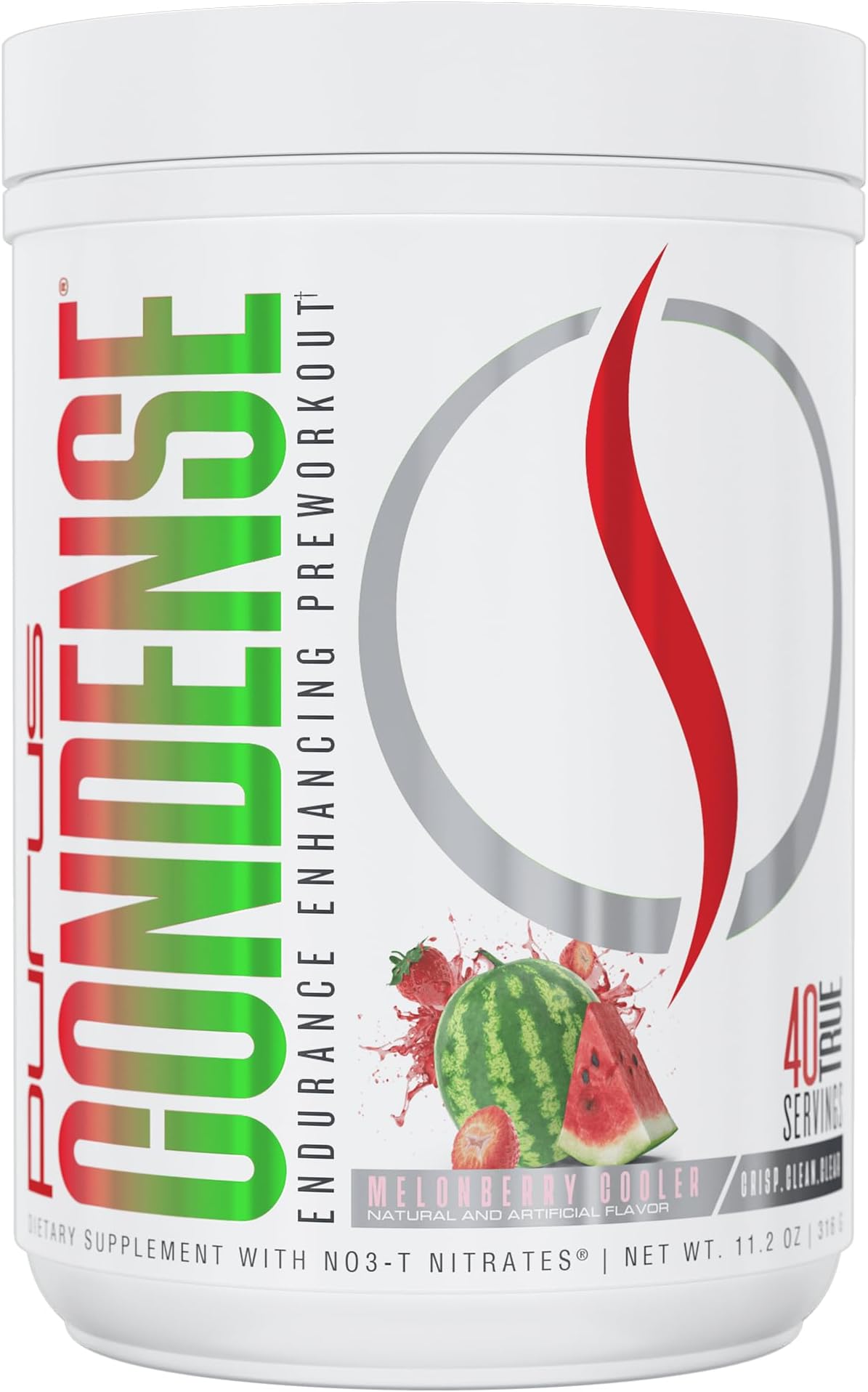 Purus Labs Condense Endurance & Pump Enhancing Pre Workout Powder | Nitric Oxide Booster | Clean Energy | Beta Alanine | 40 Servings (Melonberry Cooler)