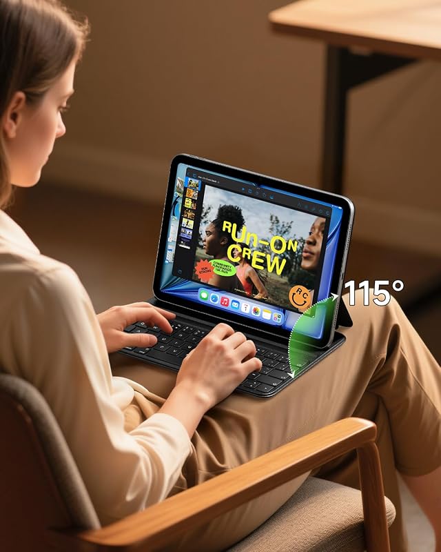 HOU iPad 10. és 11. Generáció Billentyűzet Tok Mágneses Tartóval, Bluetooth Kapcsolat, Fekete Műbőr, Vékony Dizájn