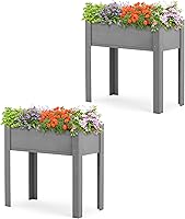 Vista 10 de Cama de jardín elevada de 48 x 24 x 30 pulgadas con patas, maceta de madera elevada para plantas al aire libre