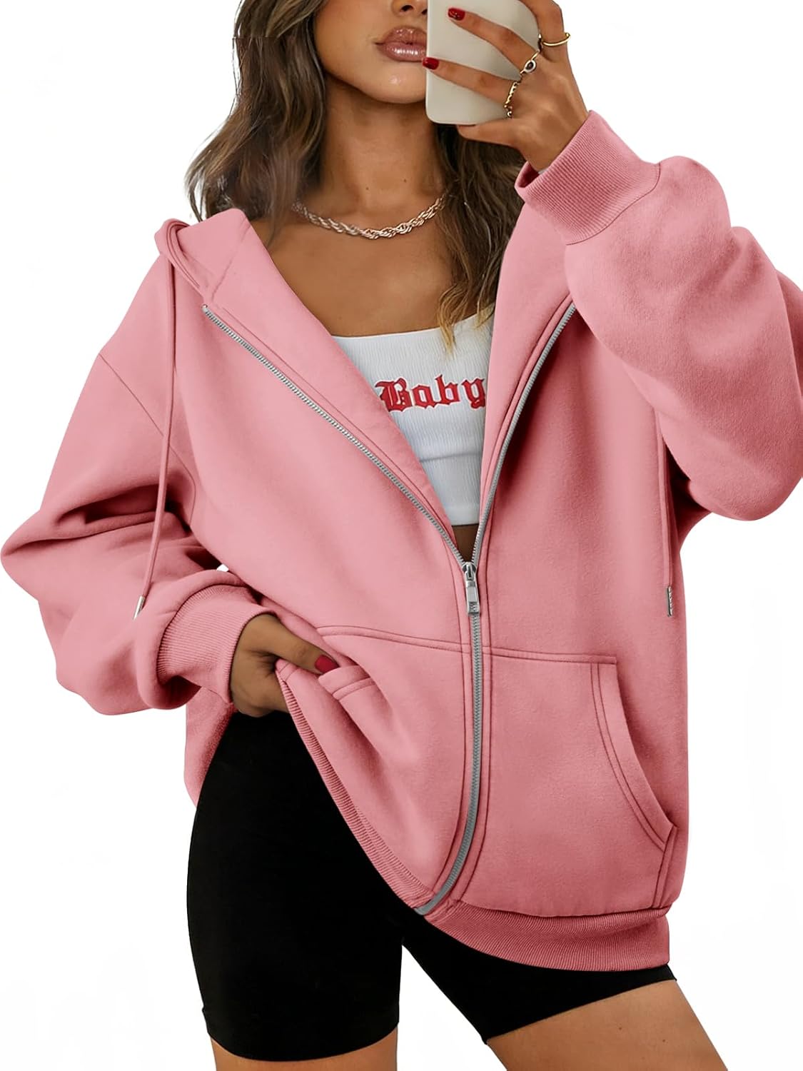 ATHMILE Oversized Hoodies for Women Fall Sweatshirts Zip Up Hoodie Casual Jackets Y2k Fashion Outfits Winter Clothes 2026