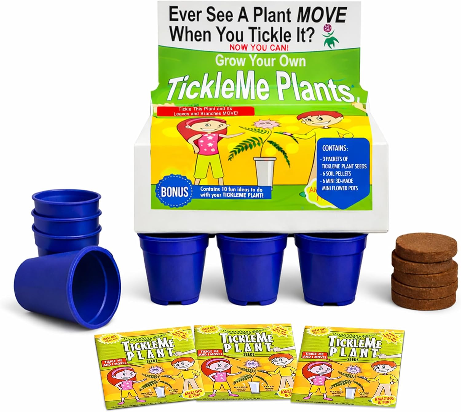 TickleMe Plant Deluxe Family Greenhouse Kit – Grow the Playful Plant that Closes Its Leaves When Tickled! Includes Mini Greenhouse, 3 Seed Packets, Soil Pellets & Pots – Fun Indoor Gardening Gift
