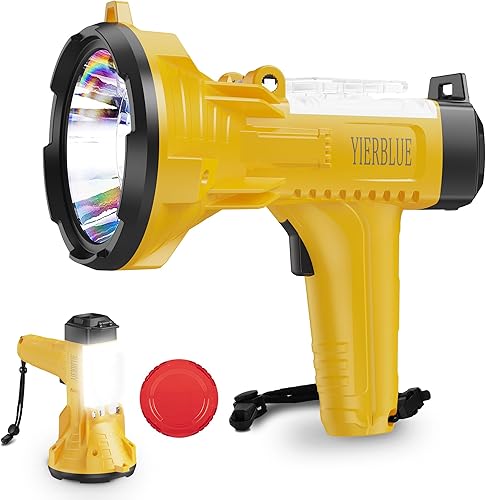 YIERBLUE Linterna recargable de 900000 lúmenes altos con luz de inundación lateral, luces de punto impermeables IP66 de 20 horas de duración, con