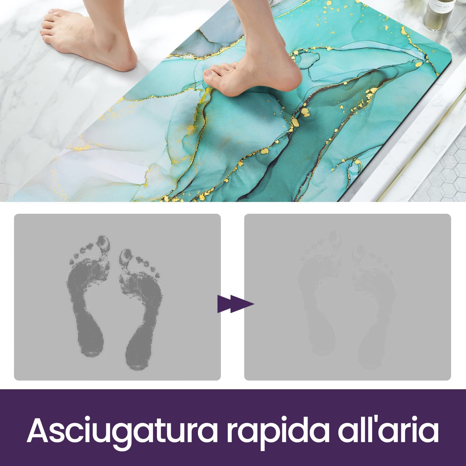 DEXI Tappeto Bagno Assorbente 60 x 90 cm, Tappeti Antiscivolo e Lavabile, Ultra-sottile, Asciugatura Rapida Tappetino per Porta Doccia, Verde