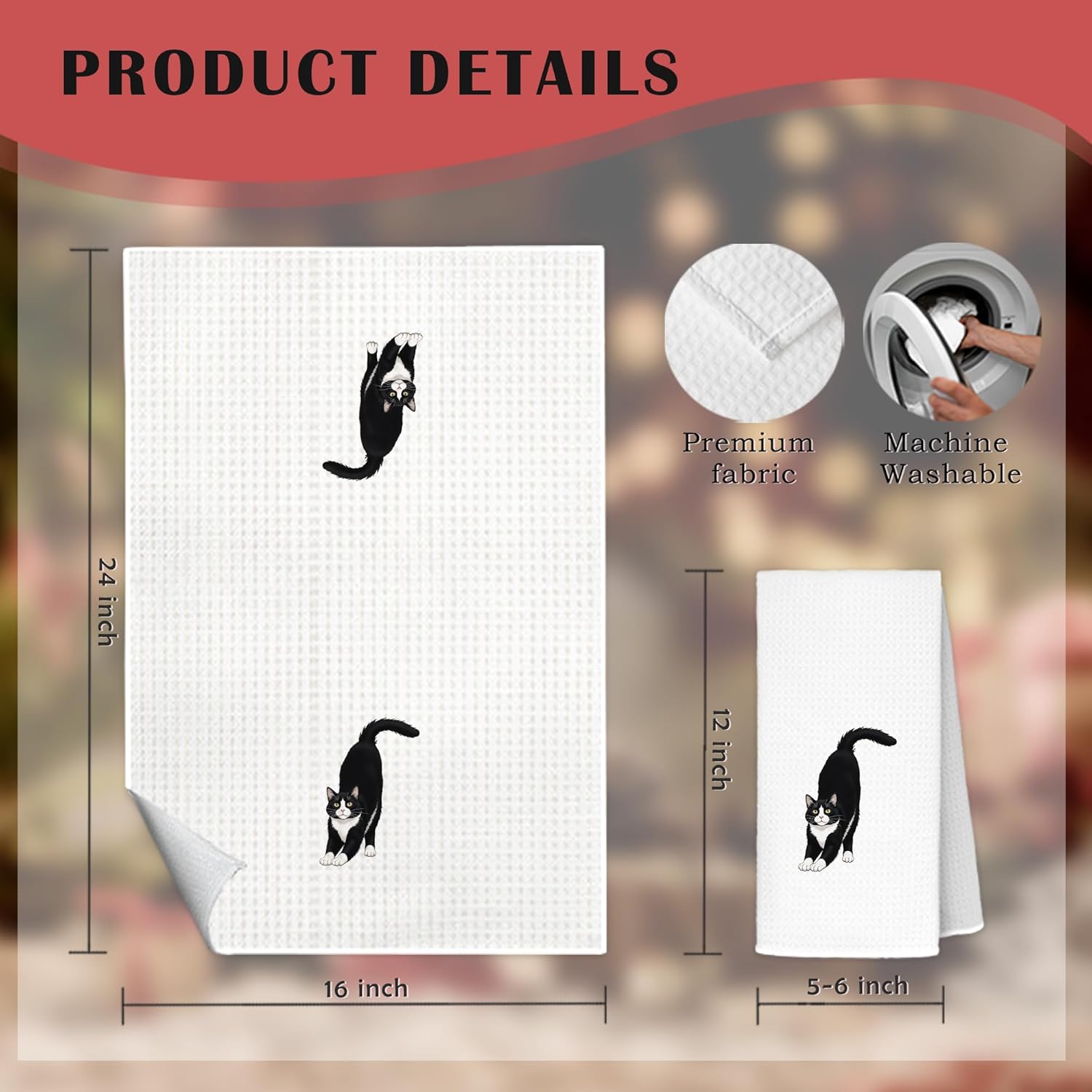 Funny Tuxedo Cat Kitchen Towels Set of 2, Cat Lover Mom Lady Gifts Hand Towels for Bathroom Kitchen, Black and White Kitty Kitten Decorative Dish Towels Drying Cloth, 16x24 Inch Set of 2 - Image 7