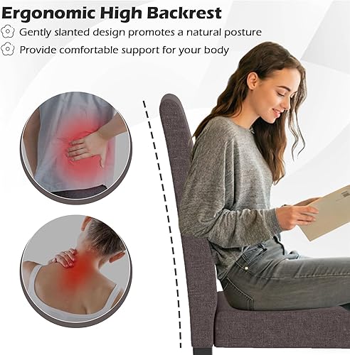 Miniatura 7 de COSTWAY Juego de 4 sillas de comedor sin brazos de tela, sillas laterales tapizadas de cocina con patas de madera de goma, asiento acolchado y