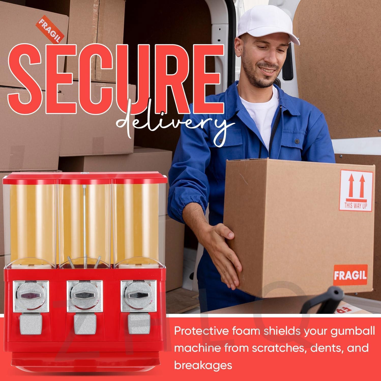 Distributeur Automatique Triple Avec Bidons Interchangeables, Distributeur Automatique De Boules De Gomme Tête Avec Bidons Amovibles Pour Entreprise, Pièces De 25 Cents/1 Eur,Red-1to1.37inOutlet