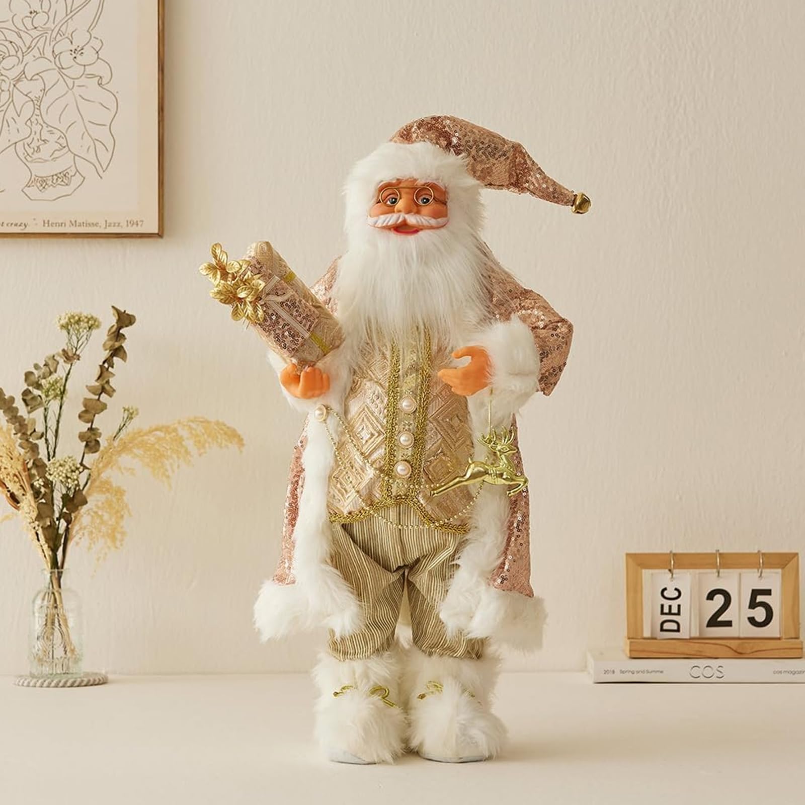Christmas Santa Claus Figure Standing Traditional Christmas Decorations Ornament Doll Santa Claus Gift for Window Display Table Fireplace Christmas decor Santa Claus Figure Statue decor,Gold-45cm