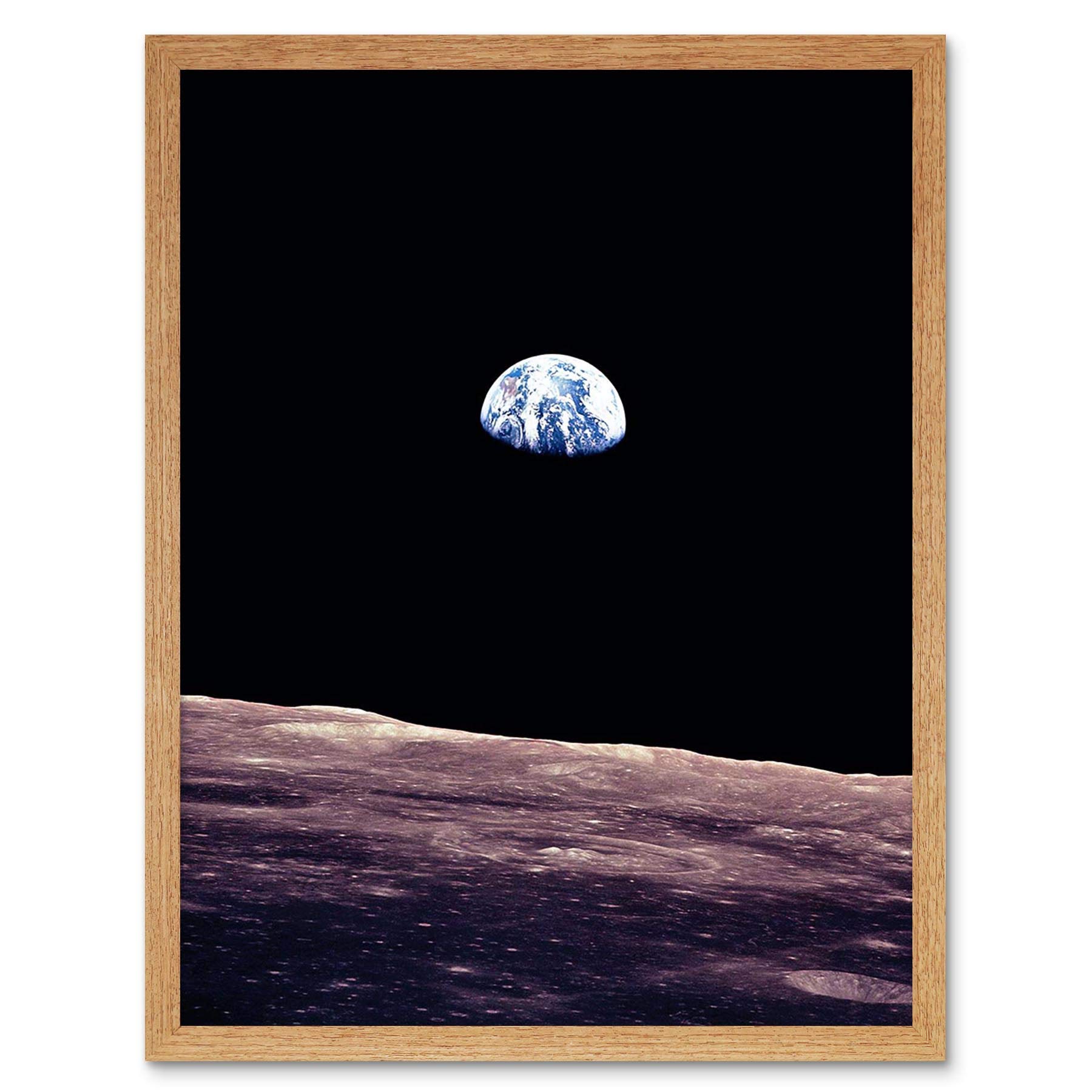Wee Blue Coo Space Photo Planet Earth Lunar Surface Moon Landscape USA Art Print Framed Poster Wall Decor 12X16 Inch