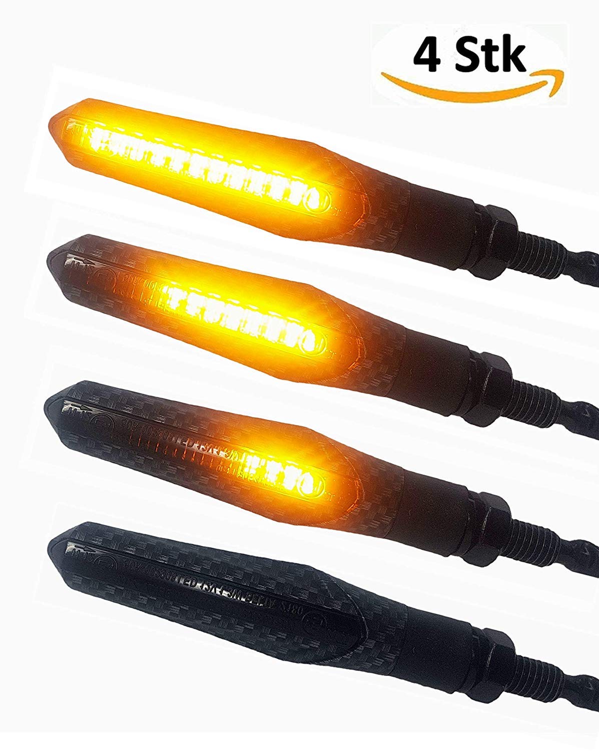 Simda Pro Motorcycle Led Indicator Running Light - Sequential Carbon indicator with approval E mark Waterproof black 12V running light indicator - Running effect mini indicator