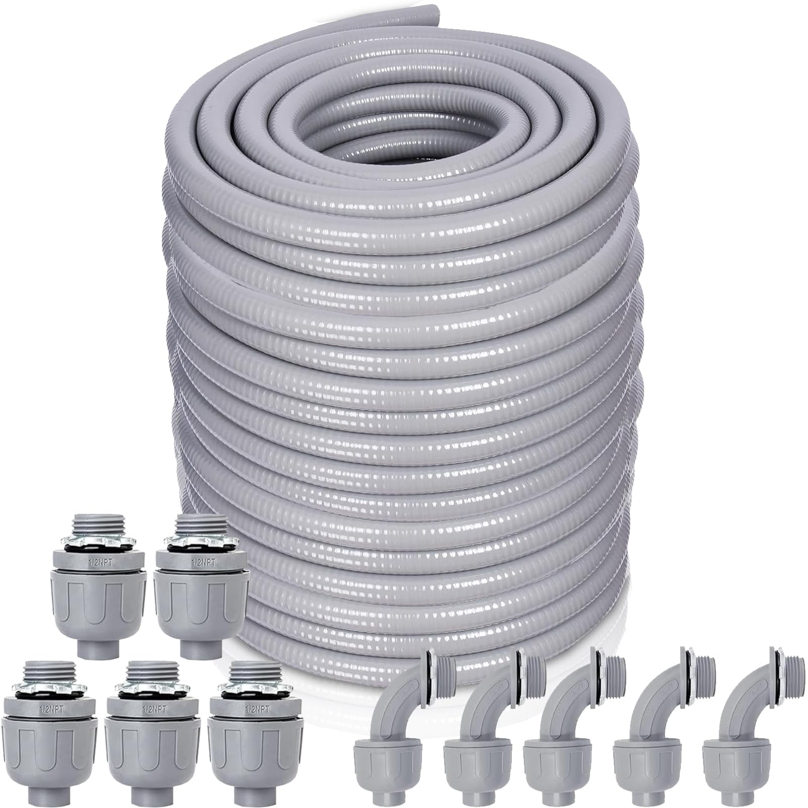 Flüssigkeitsdichtes Rohr- und Anschluss-Set, 1,27 cm, 4,5 m, nicht-metallisch, flüssigkeitsdicht, mit 5 geraden und 5 Winkelverschraubungen