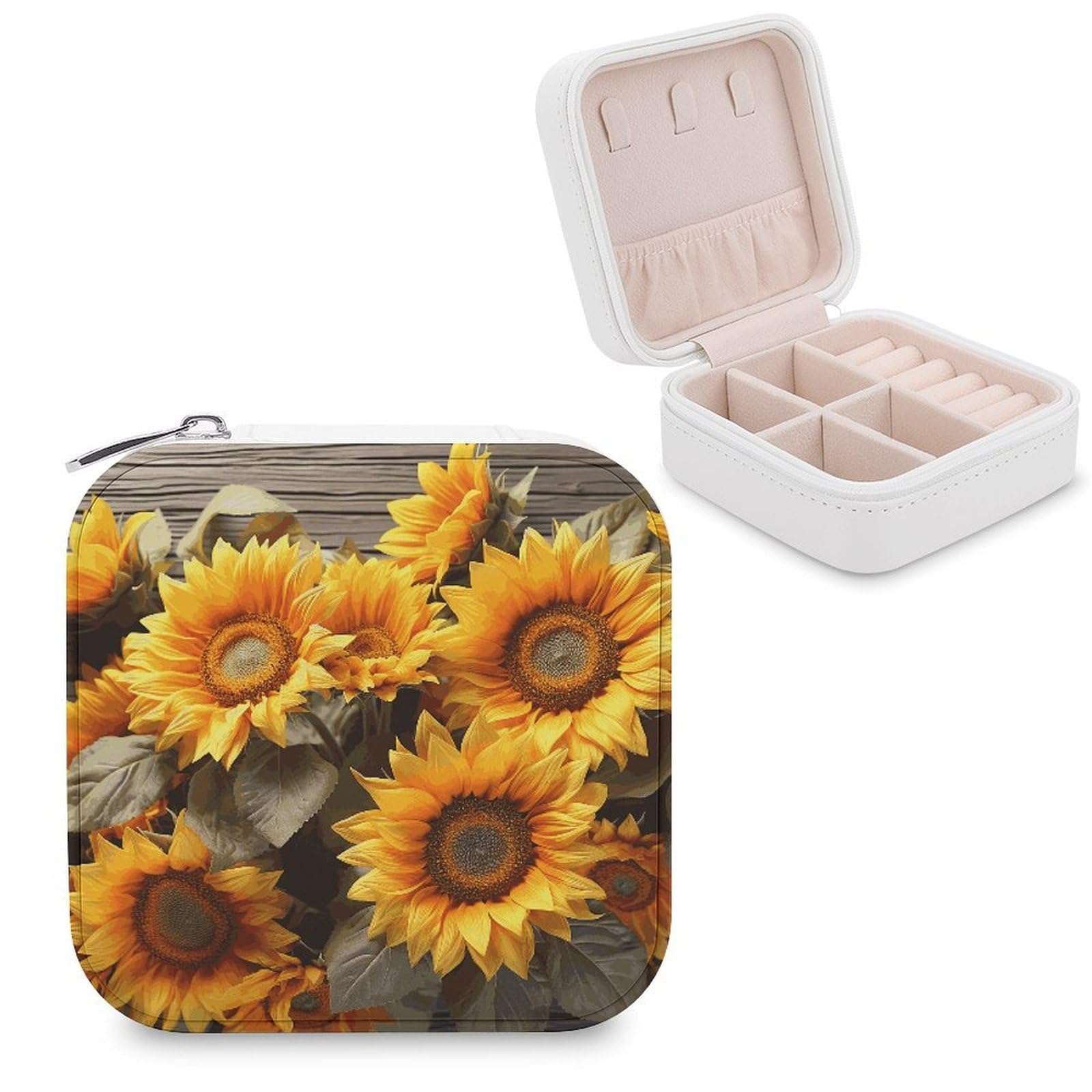 FekiLoot Plants Theme Sunflower Jewelry Box Exquisite Jewelry Organizer Silver Gold Trinket Storage Case Multi Compartments Cute Earrings Ring Necklace Holder For Woman Household Gift
