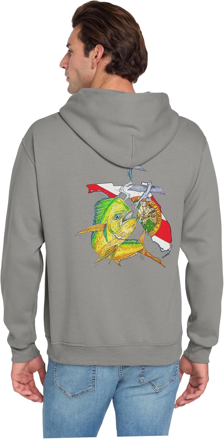 Lobo Lures Florida Mahi Hooded Sweatshirt Midweight 8 oz Weight | Big Game Fishing Hoodie by Mark Ray