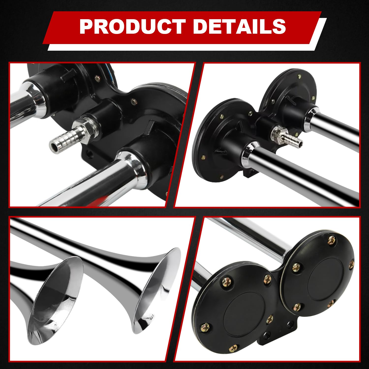 FreeTec Lufthorn klakson pneumatyczny z kompresorem, 150 db, 12 V, do wszystkich pojazdów, ciężarówek, pociągów, łodzi, samochodów SUV-ów (Dual Trumpet)